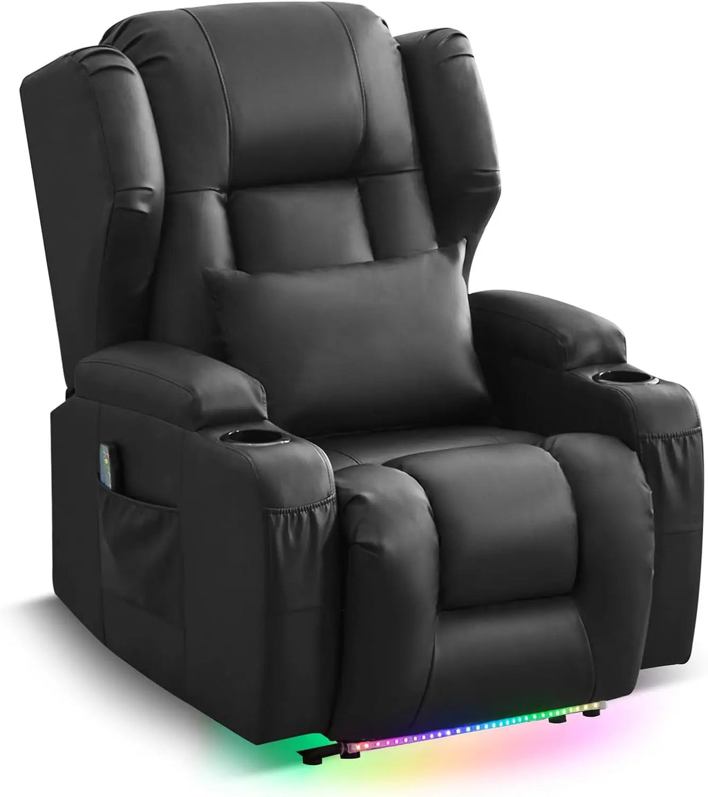 Power Recliner Chair with Massage and Heat, Zero Wall Hugger Recliners Sofa Chair for Small Spaces, Theater Seating RV Sofa with