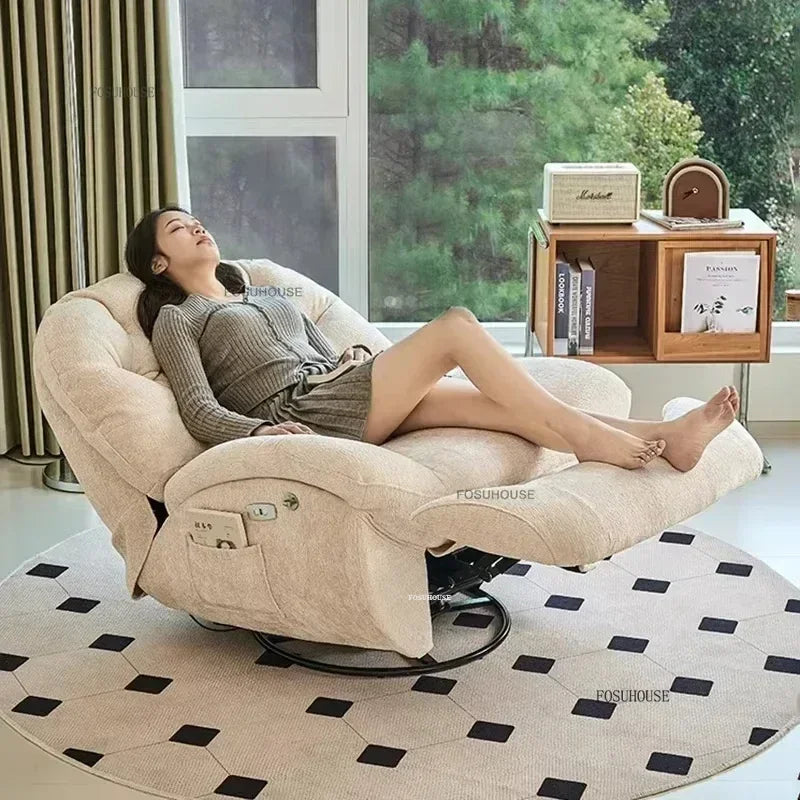 Nordic Home Rotating Recliner Modern Living Room Furniture Leisure Lazy Sofa Bed Rocking Chair Designer Fabric Living Room Sofas