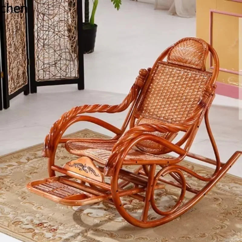 CZ Rocking Chair Hanging Basket Natural Real Rattan Plant Woven Relaxing Leisure Recliner