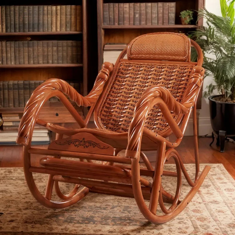 HYS rattan chair natural real rattan rocking chair adult rocking recliner leisure home balcony rattan elderly carefree nap