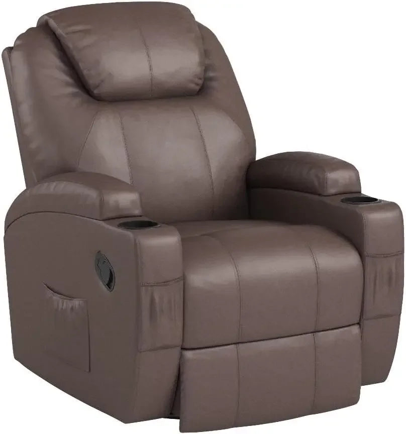 Rocker Recliner Chair with Massage for Elderly, Leather Adjustable 360°Swivel Rocking Sofa for Living Room with Remote Control,