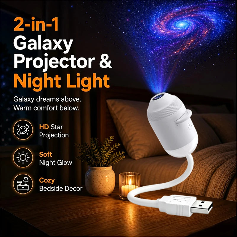 New Mini USB Plug-in Galaxy Star Projector Night Light 360° Rotatable Nebula Aurora Starry Sky Projector Light For Bedroom Decor