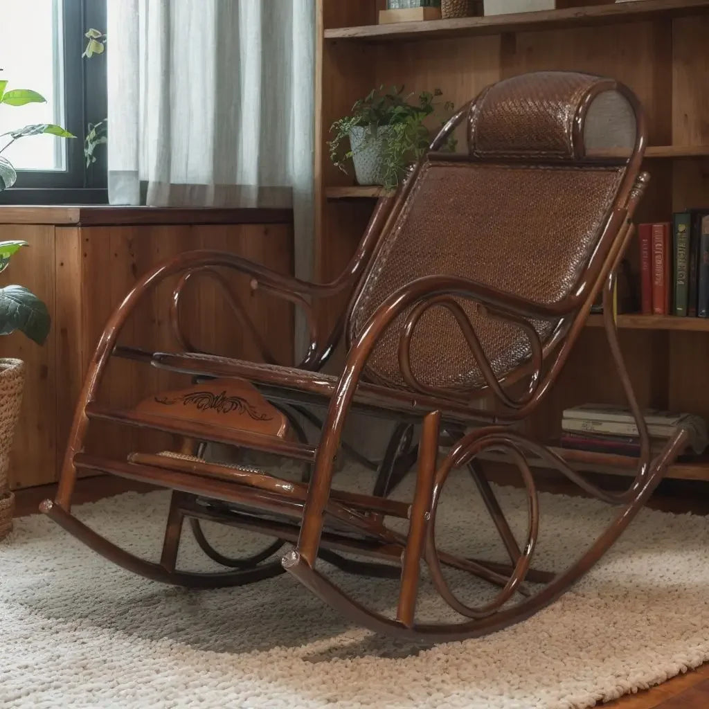 Rattan chair natural Indonesian real rattan rocking chair adult rocking recliner leisure home balcony rattan elderly carefree na