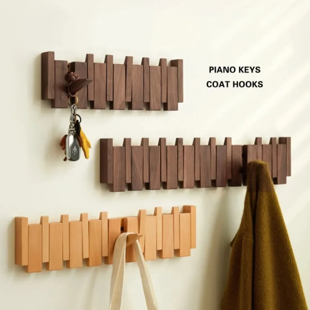 New Wall Mounted Wood Coat Racks with 8 Hooks Art Entry Door Porch Hanging Hook Piano Key Shaped Clothes Hook Home Decor