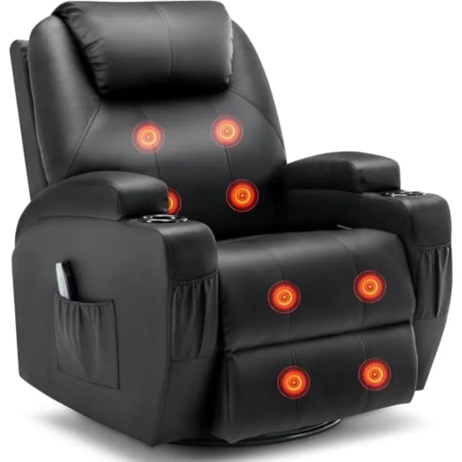 Recliner Chair, Rocking Chair with Massage and Heat, 360° Swivel Recliner Chairs for Adults, Rocker Manual Recliner with Remote
