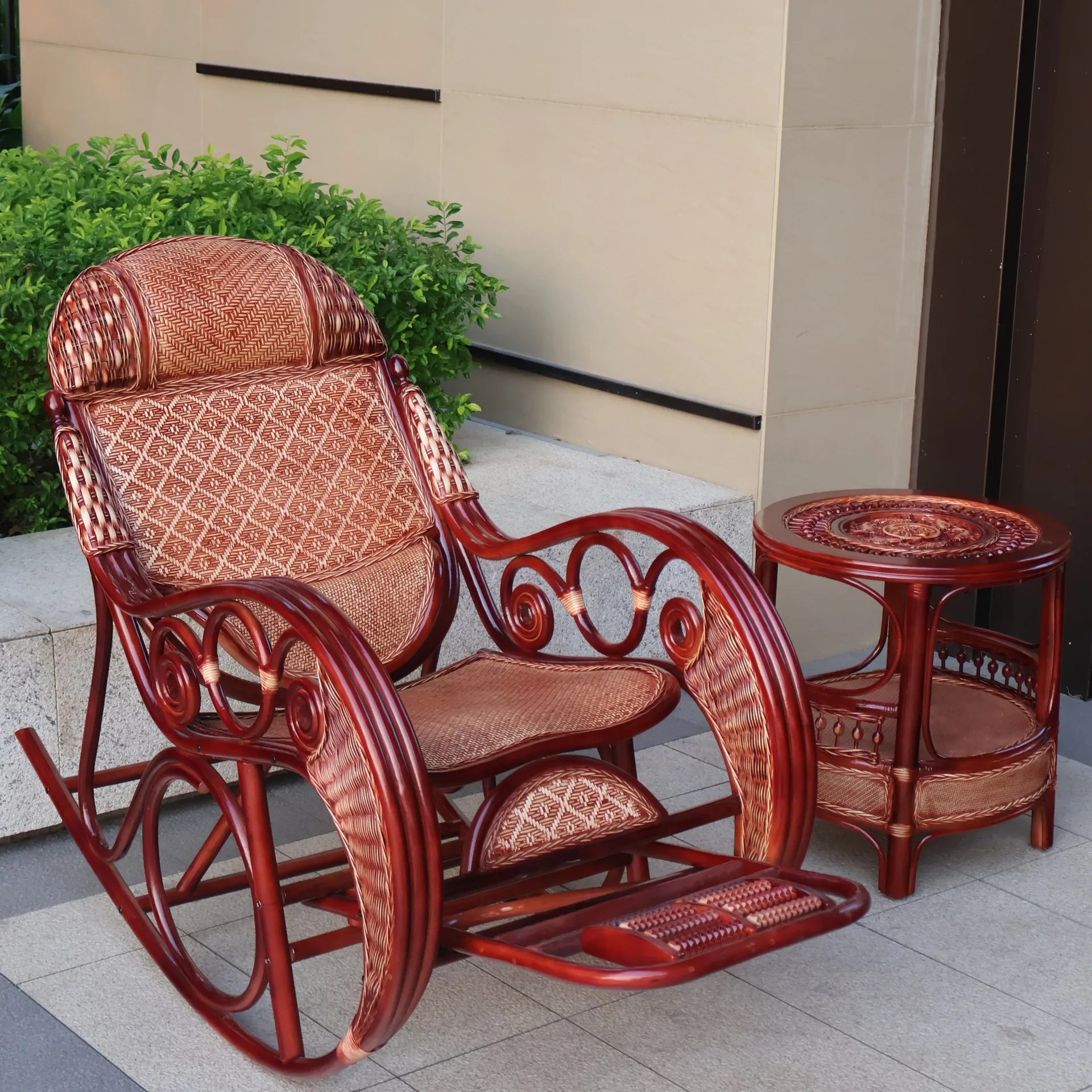 Natural rattan rocking chair elderly recliner balcony