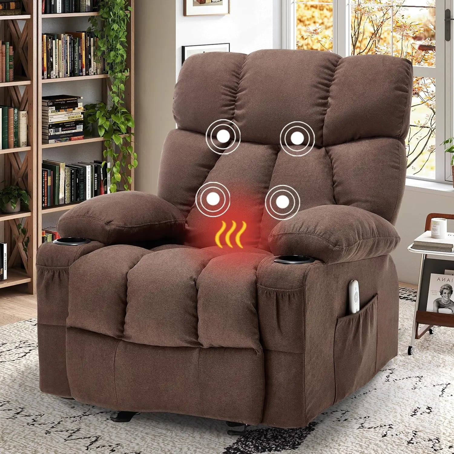 Massage Recliner Chair, Overstuffed Rocker Lazy Boy Chairs with Vibration&Gently Heat,Fabric Ergonomic Manual Nursery, Custom