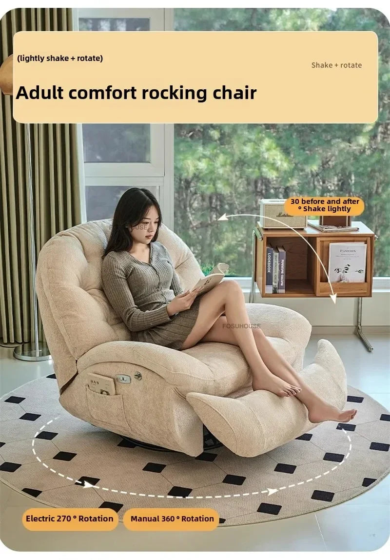 Nordic Home Rotating Recliner Modern Living Room Furniture Leisure Lazy Sofa Bed Rocking Chair Designer Fabric Living Room Sofas