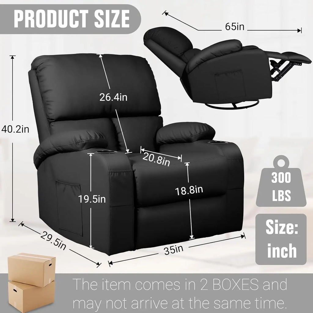 Rocking Recliner Chair, Massage Rocker Recliner Chair with Vibration Massage and Heat, 360° Swivel Faux Leather Chairs, Living R