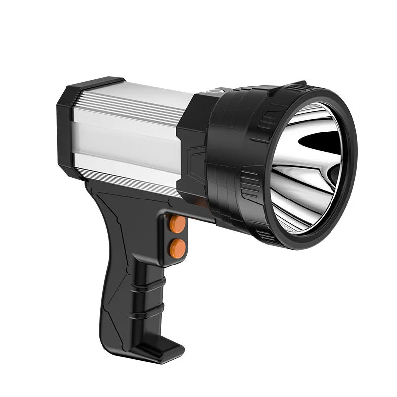 Super Bright Searchlight Powerful Rechargeable Flashlight LED Work Light Long Lasting Spotlight Camping Lantern With Side Light