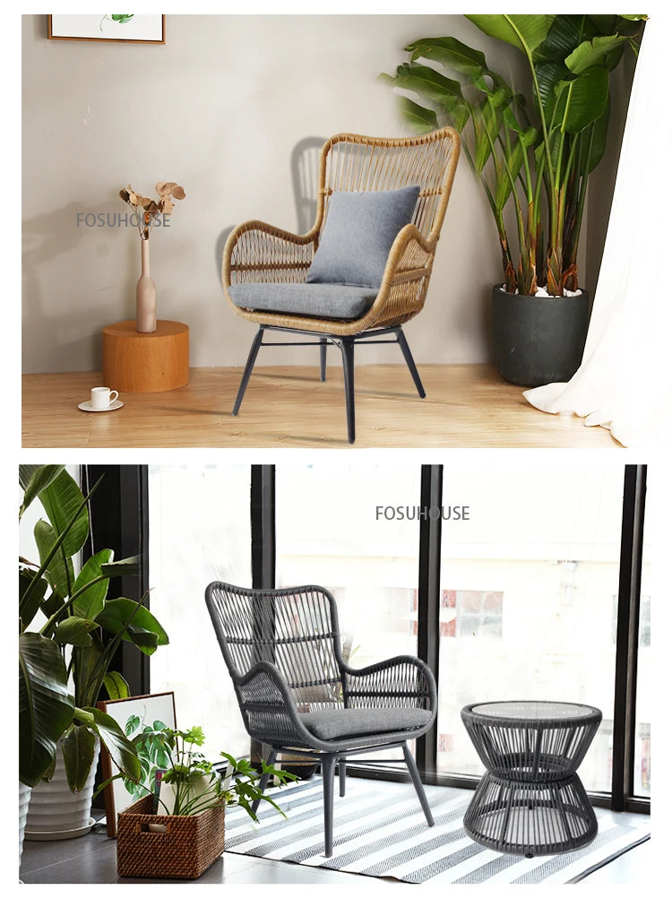 Rattan Chair Three Piece Set Balcony Table Modern Outdoor Furniture Combination Armrest Single Rattan Sofa Outdoor Chairs