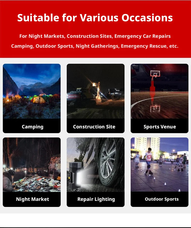 Portable Solar Powered Flashlight Ultra-Bright Home Use Spotlight Outdoor Long Battery Life High Power Strong Light Flashlight