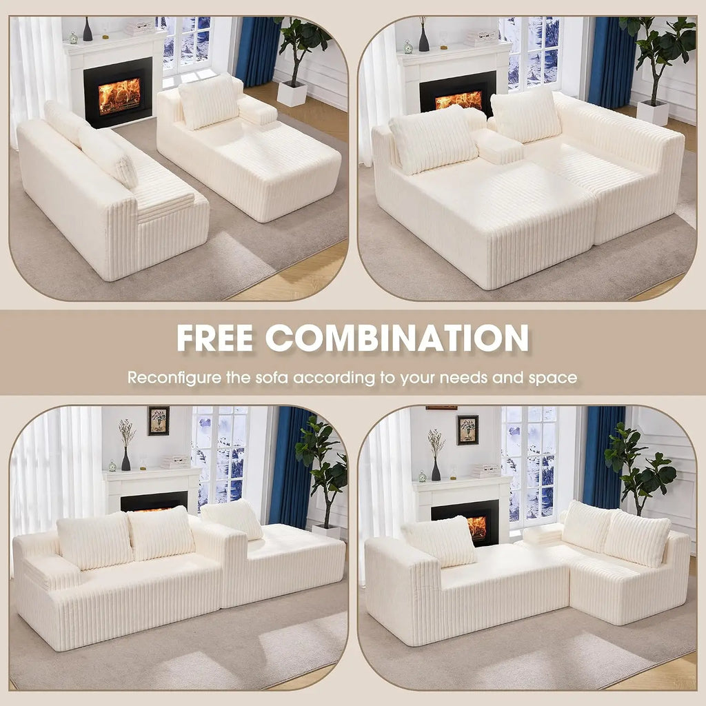 Modular Sectional Sofa Boneless Couch L-Shape Couch 3 Seat Modular Couch Memory Foam Sectional Couches for Living Room, Custom