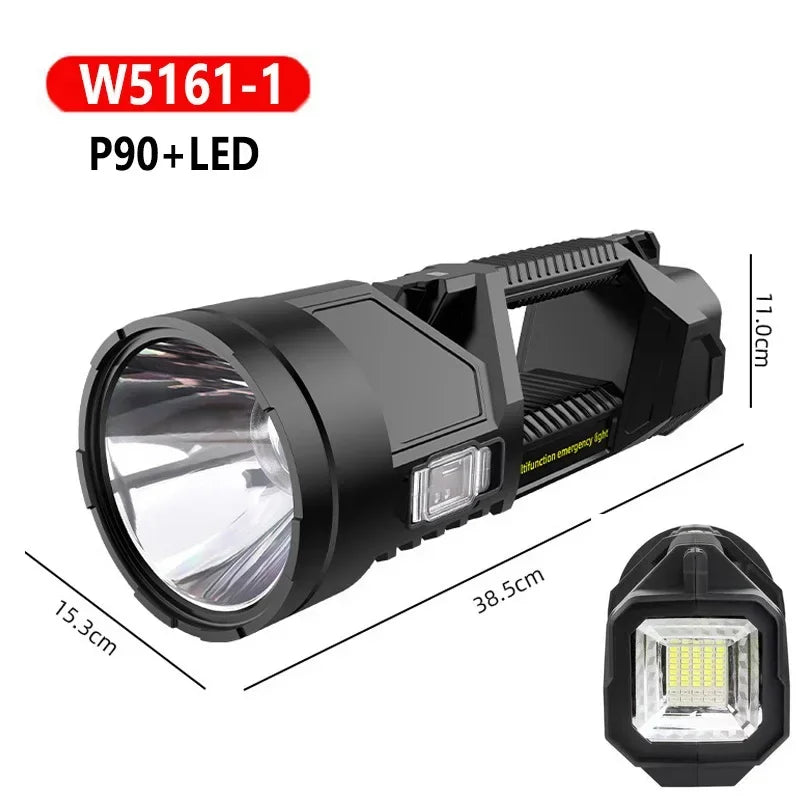 Powerful XHP70 LED Flashlight Solar Charging Searchlight Long Range USB Rechargeable Camping Lantern Multifunctional Work Light