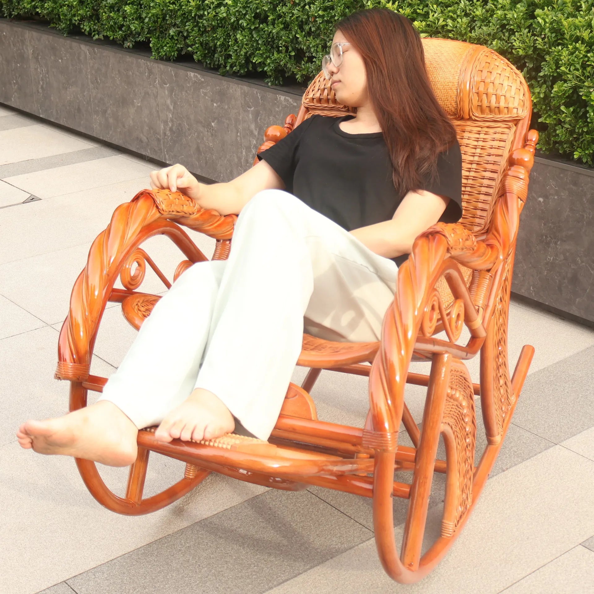 Natural rattan rattan household rocking recliner back recliner nap chair leisure household elderly free