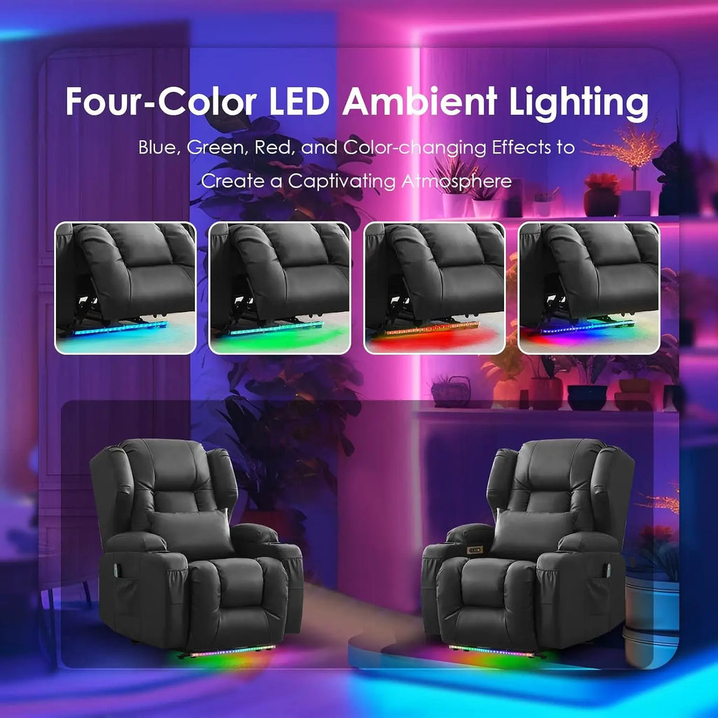 Power Recliner Chair with Massage and Heat, Zero Wall Hugger Recliners Sofa Chair for Small Spaces, Theater Seating RV Sofa with
