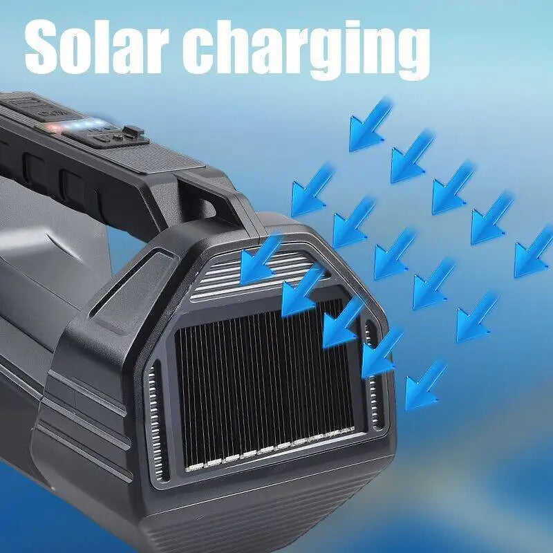 Solar Powered High Power Flashlight, Portable Ultra-Bright Strong Light Flashlight with Long Endurance Battery for Home Outdoor