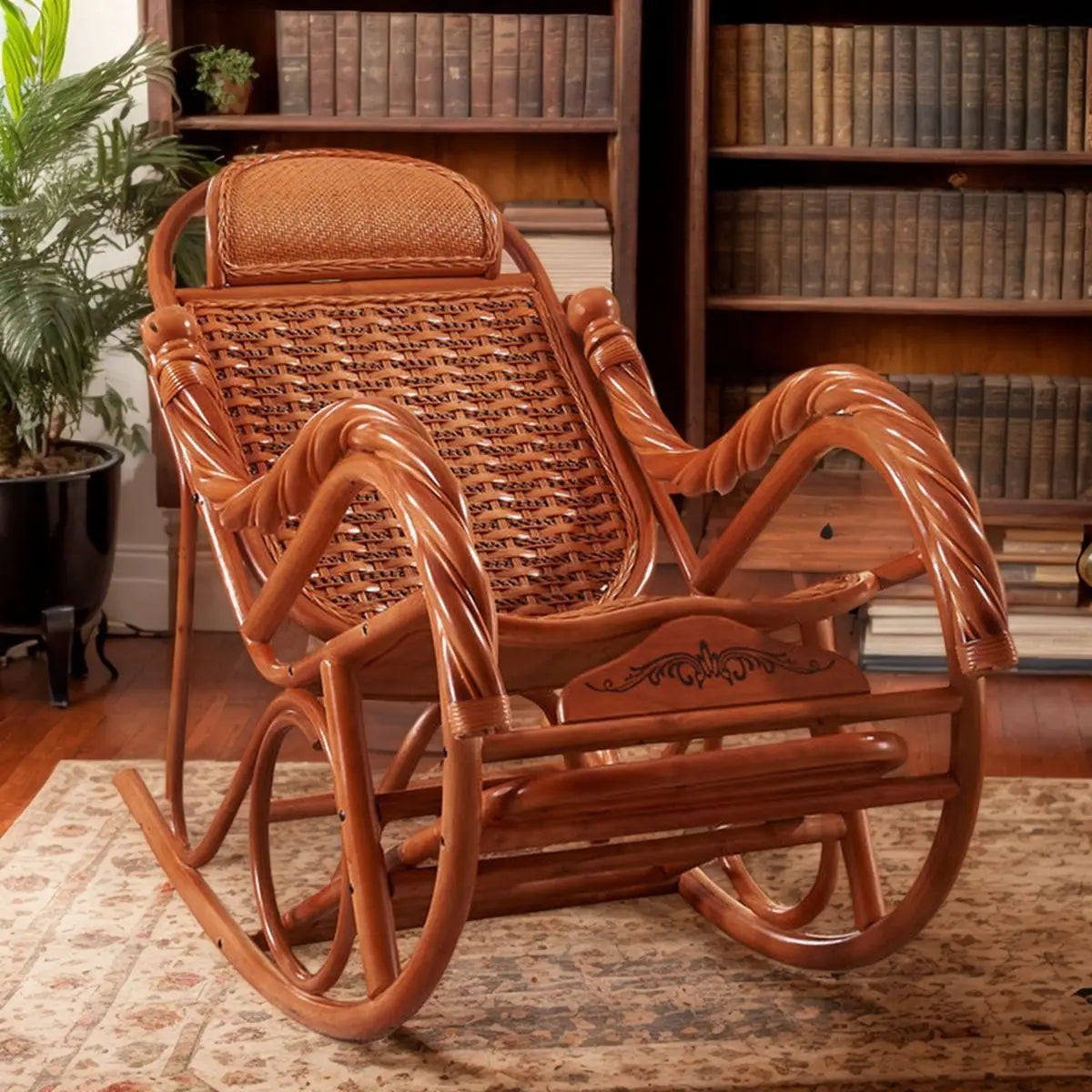 HYS rattan chair natural real rattan rocking chair adult rocking recliner leisure home balcony rattan elderly carefree nap