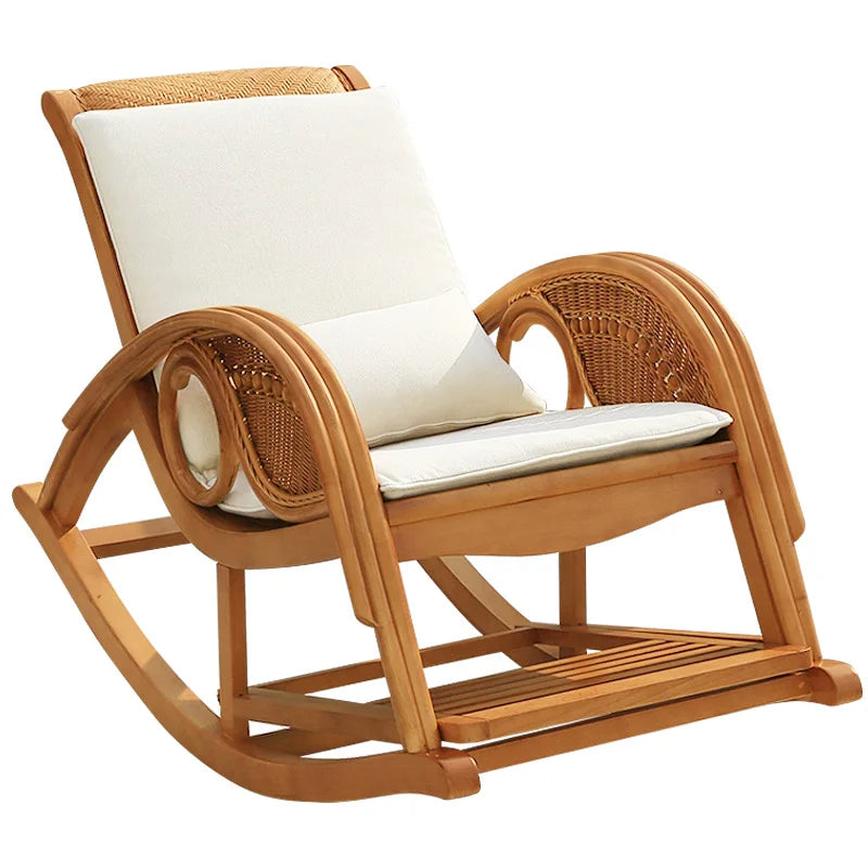 natural real rattan happy elderly solid wood rocking balcony household rattan rocking chair rattan