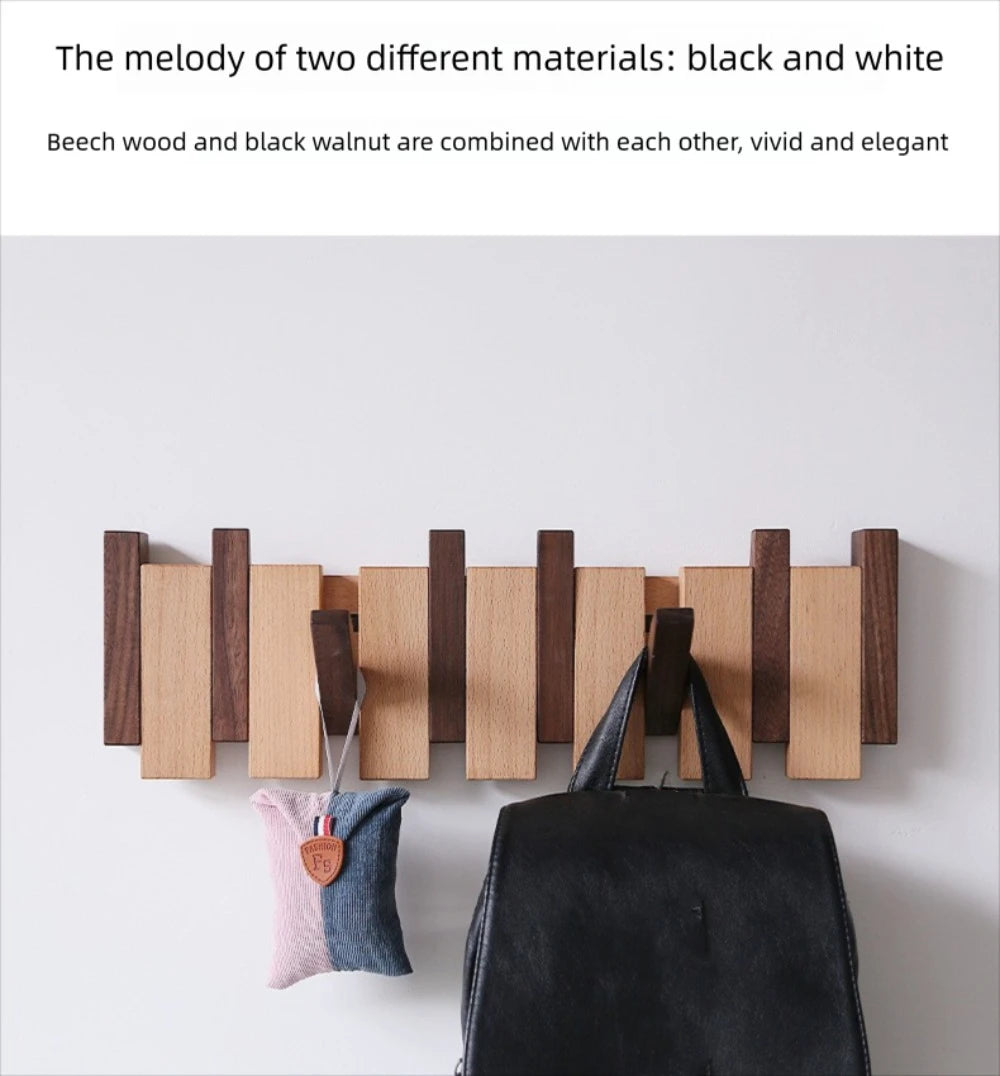 Creative Wall Mounted Wood Coat Racks Piano Key Shaped Art Entry Door Porch Hanging Hook with 8 Hooks Hats Organizer Keys