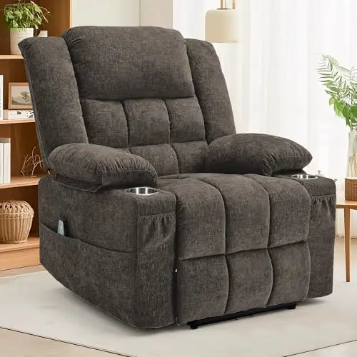 360° Swivel Rocker Recliner for Adults, Nursery Glider Recliner with Massage and Heating, Rocking Chair with Cup