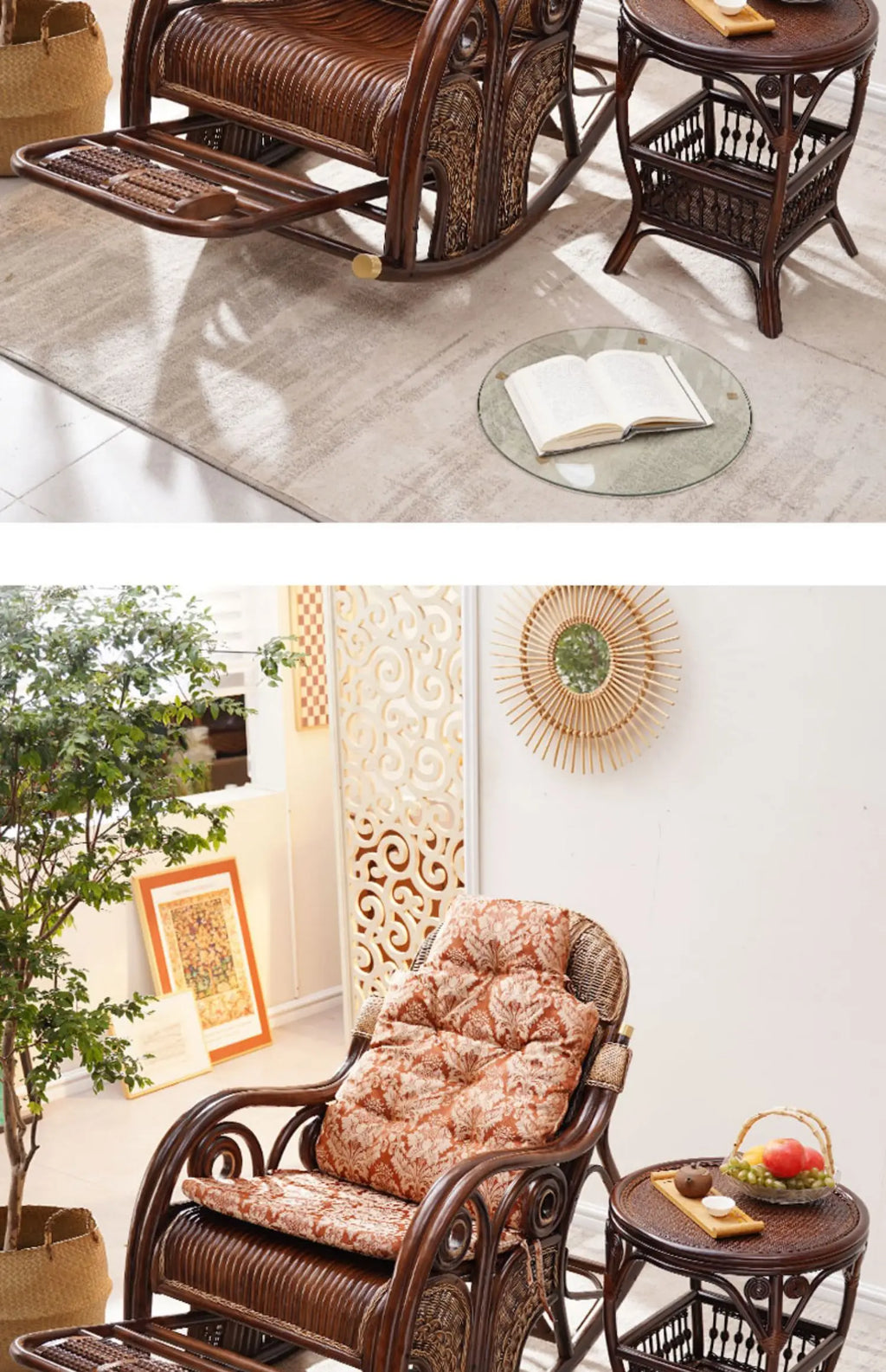 Natural rattan rocking chair adult sofa household cushion living room