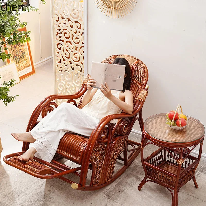 Natural rattan rocking chair adult sofa household cushion living room