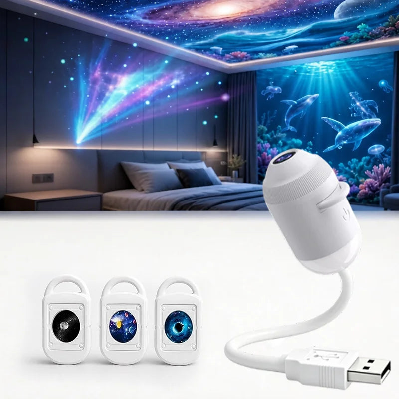 Smart Dynamic 5d Holographic Night Light Projector Galaxy Star Ocean Projector 360° Rotate Usb Dome Light For Bedroom Car Decor