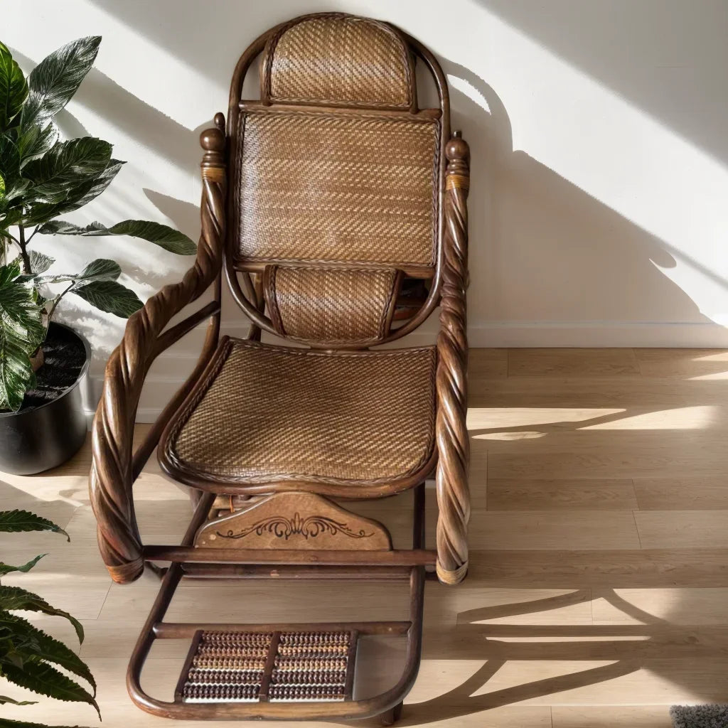 Rattan chair natural Indonesian real rattan rocking chair adult rocking recliner leisure home balcony rattan elderly carefree na