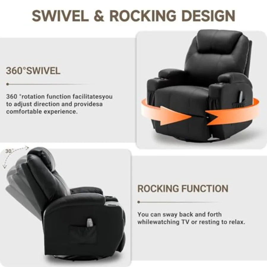 Recliner Chair, Rocking Chair with Massage and Heat, 360° Swivel Recliner Chairs for Adults, Rocker Manual Recliner with Remote
