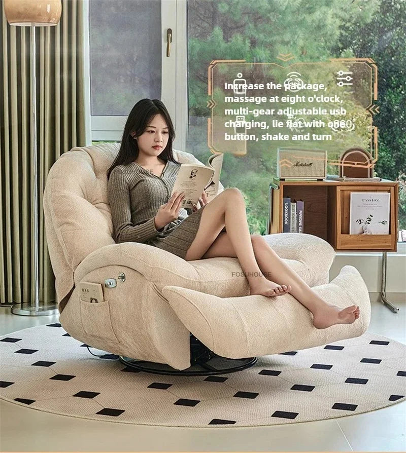 Modern Fabric Living Room Sofas Designer Living Room Furniture Leisure Lazy Sofa Bed Rocking Chair Nordic Home Rotating Recliner