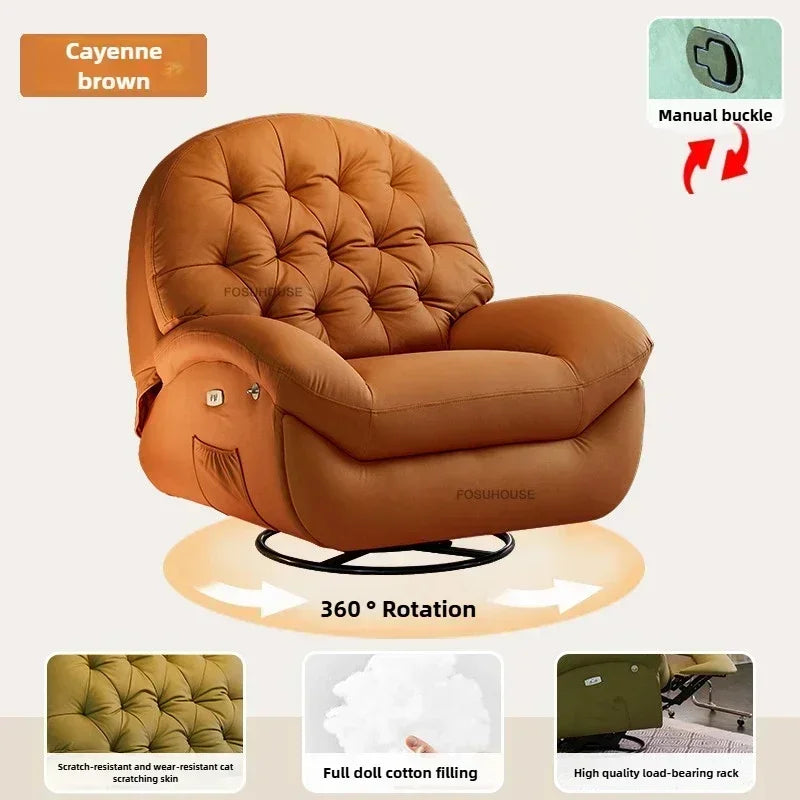 Nordic Home Rotating Recliner Modern Living Room Furniture Leisure Lazy Sofa Bed Rocking Chair Designer Fabric Living Room Sofas