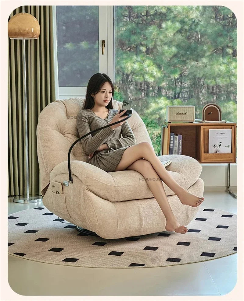 Nordic Home Rotating Recliner Modern Living Room Furniture Leisure Lazy Sofa Bed Rocking Chair Designer Fabric Living Room Sofas