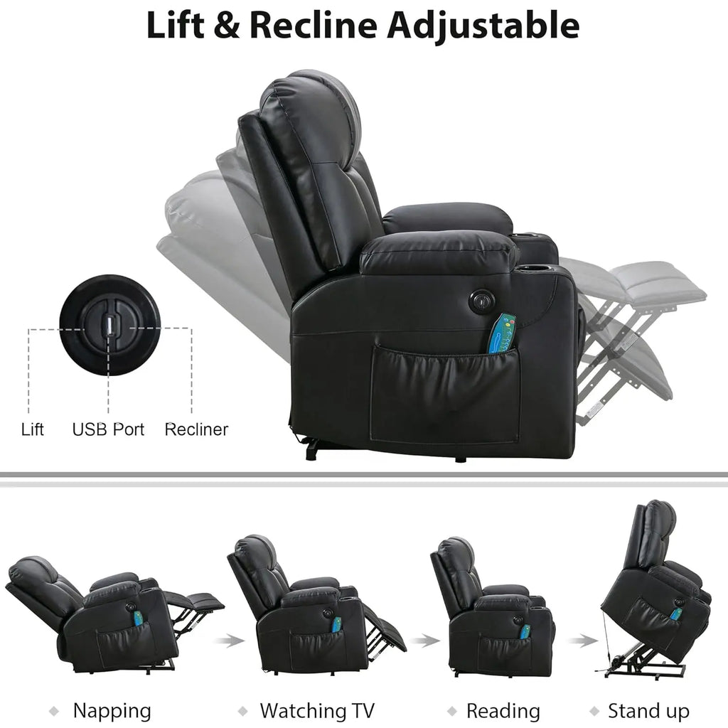 Extra Wide Lift Chair with Heat and Massage, Faux Leather Power Lift Recliner Massage Chair for Adults Elderly,, Customized