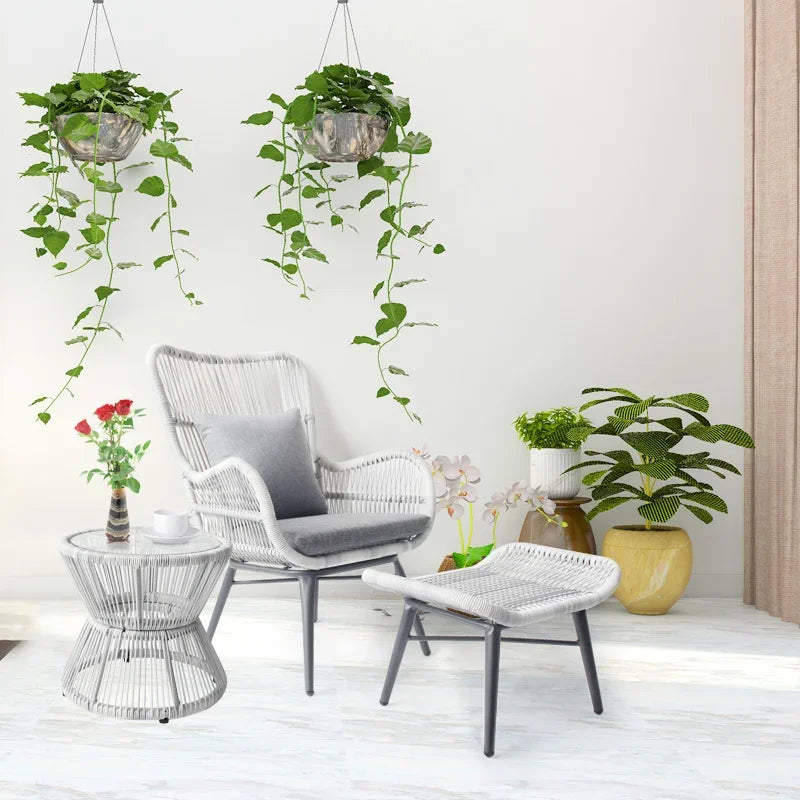 Rattan Chair Three Piece Set Balcony Table Modern Outdoor Furniture Combination Armrest Single Rattan Sofa Outdoor Chairs
