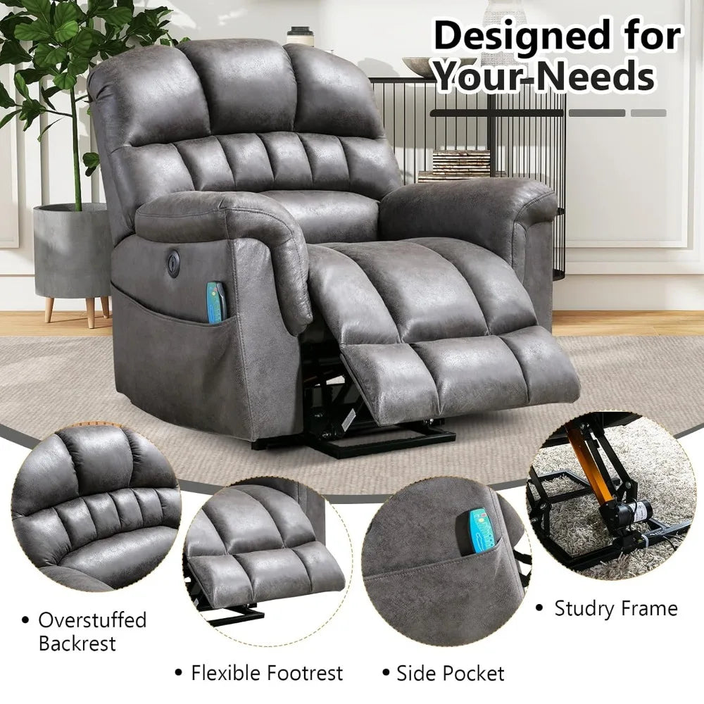 Oversized Power Lift Recliner with Massage and Heat for Elderly, Faux Leather Electric Lifting Reclining Chair with, Customized