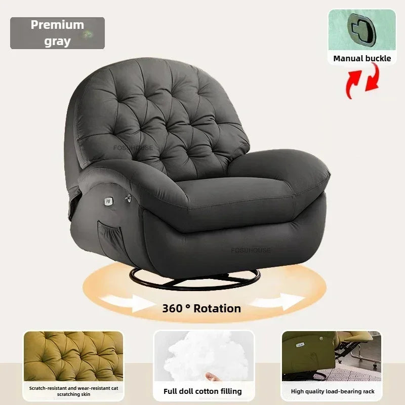 Nordic Home Rotating Recliner Modern Living Room Furniture Leisure Lazy Sofa Bed Rocking Chair Designer Fabric Living Room Sofas