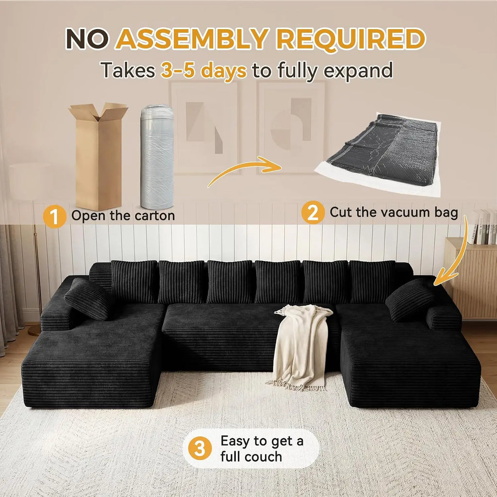 131'' Oversized Boneless Cloud Couches with Chaise, Deep Seat U Shaped Modular Sectional Sofa for Living Room 1PCS,, Customized