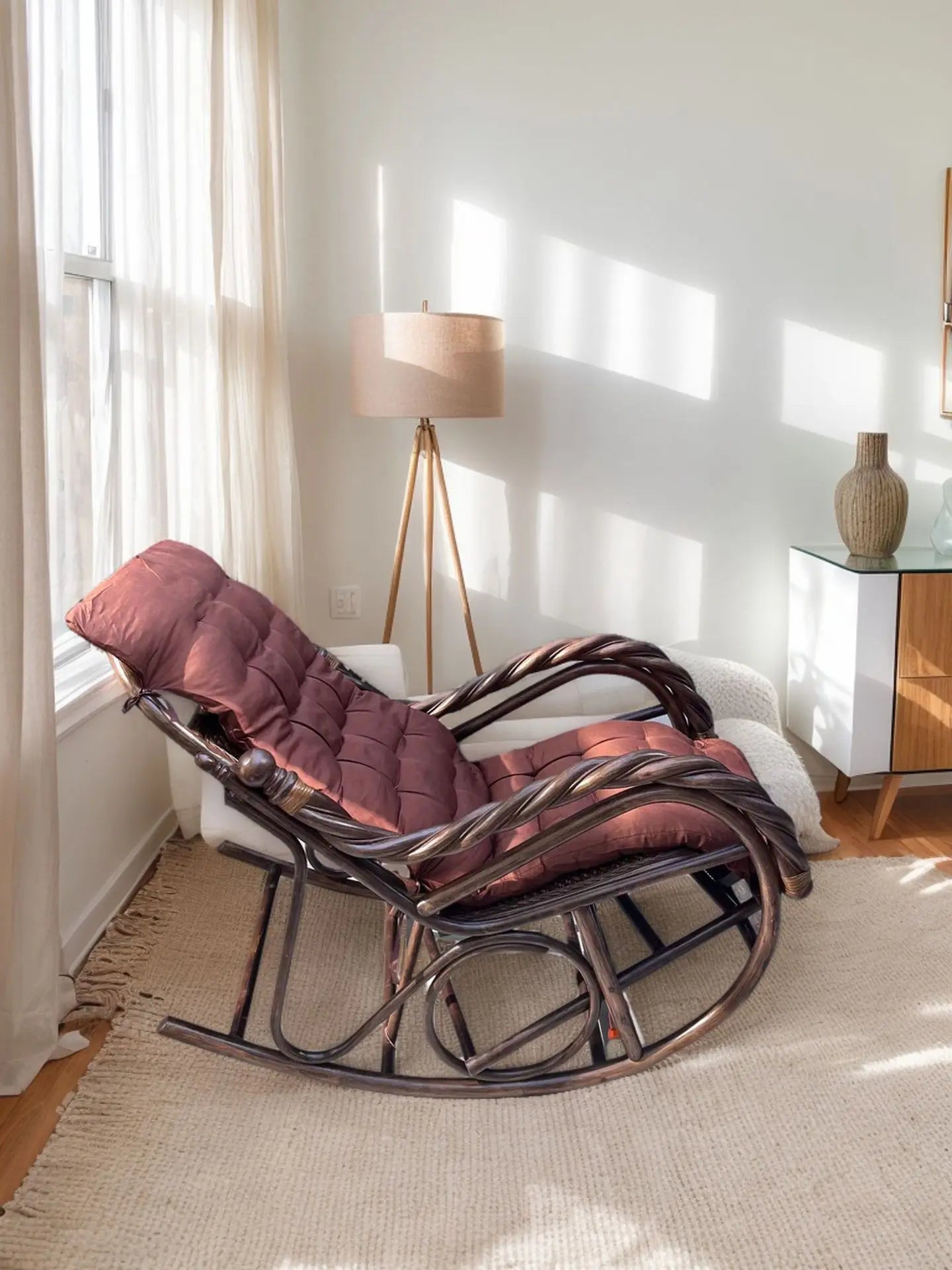 HYS rattan chair natural real rattan rocking chair adult rocking recliner leisure home balcony rattan elderly carefree nap