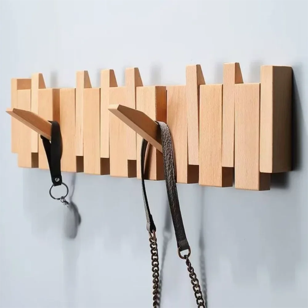 New Wall Mounted Wood Coat Racks with 8 Hooks Art Entry Door Porch Hanging Hook Piano Key Shaped Clothes Hook Home Decor
