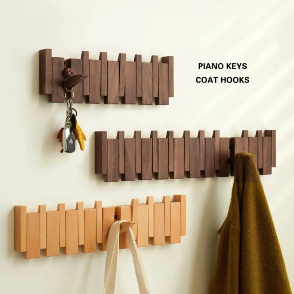 Creative Wall Mounted Wood Coat Racks Piano Key Shaped Art Entry Door Porch Hanging Hook with 8 Hooks Hats Organizer Keys