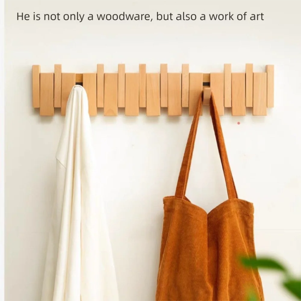 New Wall Mounted Wood Coat Racks with 8 Hooks Piano Key Shaped Entry Door Porch Hanging Hook Art Clothes Hook Home Decor