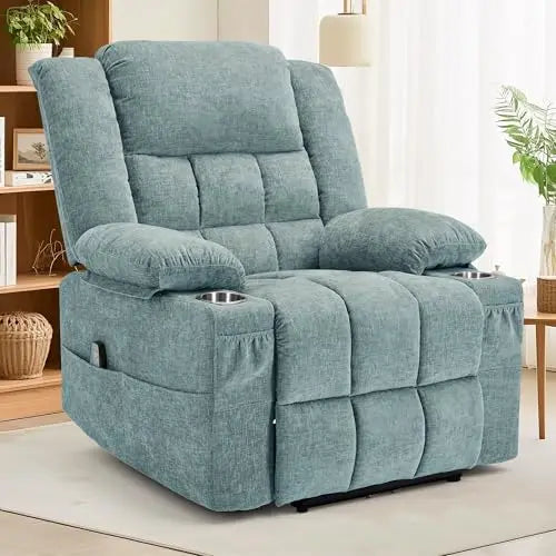 360° Swivel Rocker Recliner for Adults, Nursery Glider Recliner with Massage and Heating, Rocking Chair with Cup