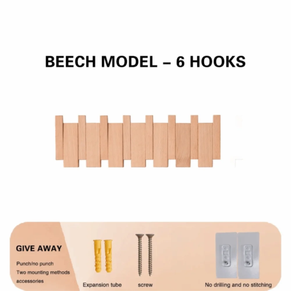 New Wall Mounted Wood Coat Racks with 8 Hooks Piano Key Shaped Entry Door Porch Hanging Hook Art Clothes Hook Home Decor
