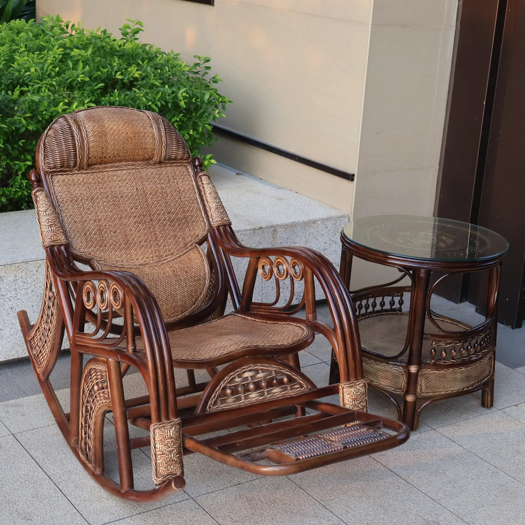 Natural rattan rocking chair elderly recliner balcony
