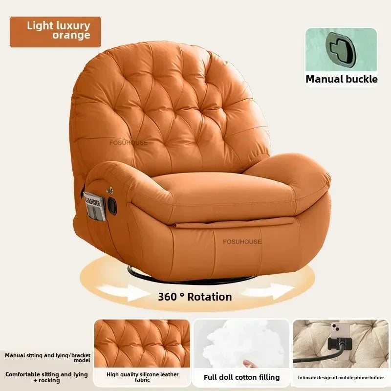 Nordic Home Rotating Recliner Modern Living Room Furniture Leisure Lazy Sofa Bed Rocking Chair Designer Fabric Living Room Sofas