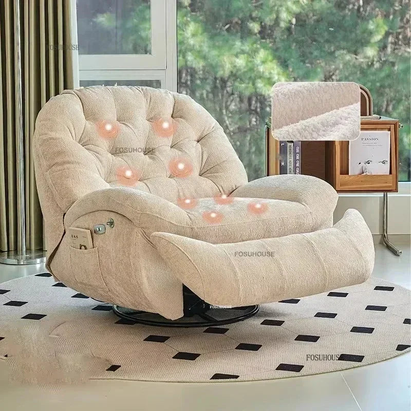 Nordic Home Rotating Recliner Modern Living Room Furniture Leisure Lazy Sofa Bed Rocking Chair Designer Fabric Living Room Sofas