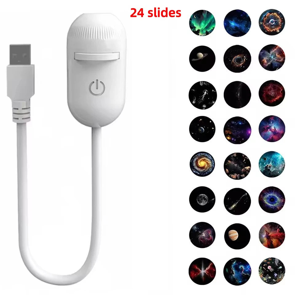 Mini USB Bedside Night Light Projection Ambient Light 36 Slides Galaxy Starry Sky Projector Lamp for Home Room Decor Kids Gifts
