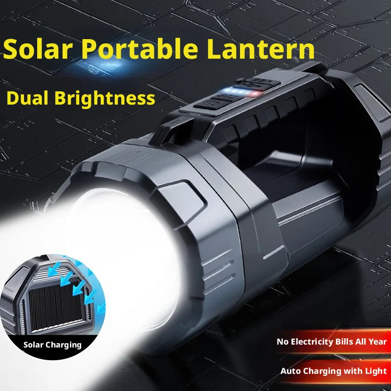 Solar Powered High Power Flashlight, Portable Ultra-Bright Strong Light Flashlight with Long Endurance Battery for Home Outdoor