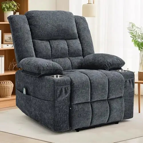 360° Swivel Rocker Recliner for Adults, Nursery Glider Recliner with Massage and Heating, Rocking Chair with Cup